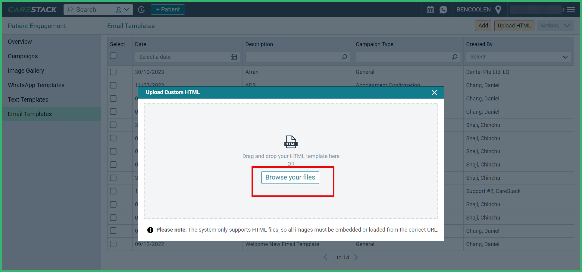 Uploading HTML Template for Campaigns – CareStack